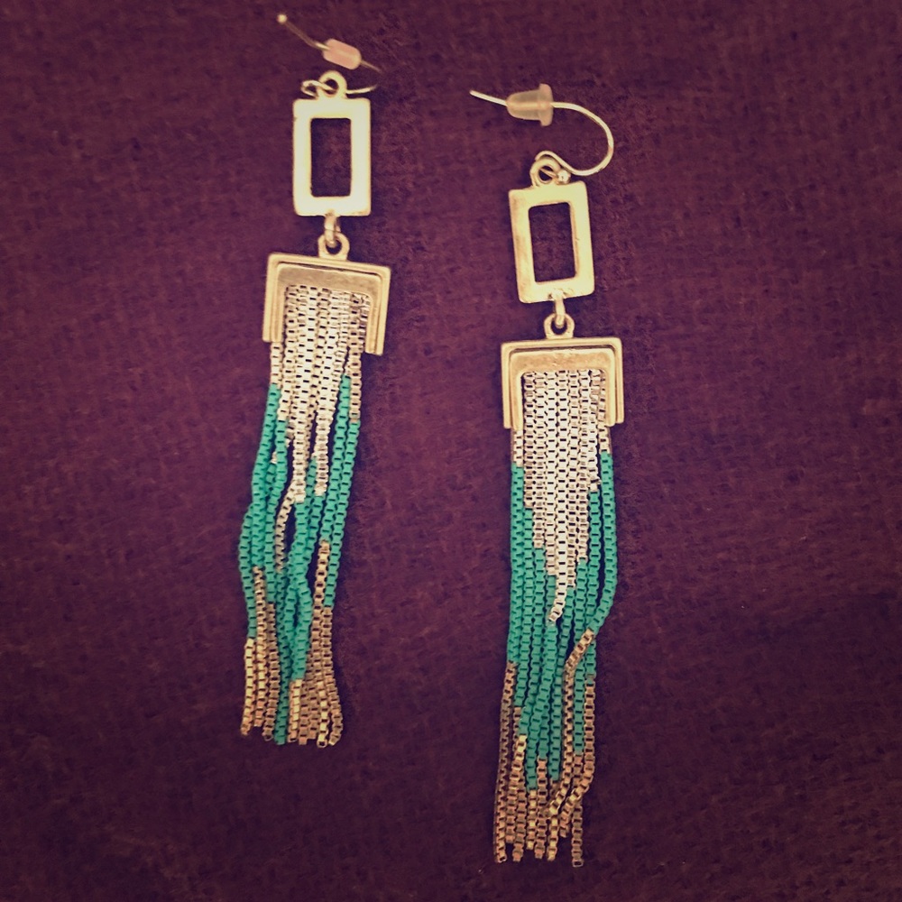Earrings silver gold turquoise hanging large